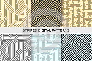 Collection of striped seamless geometric patterns. Colorful texture. Digital background