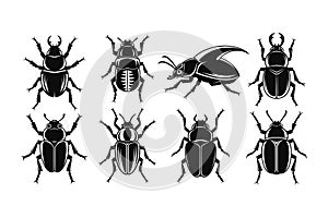 Collection of Stylized Black Beetle Silhouettes