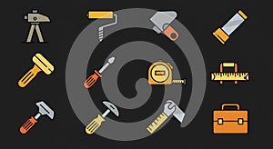 Construction and Handyman Tools Icon Set