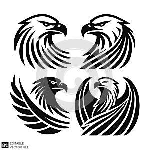 Eagle Head Logos Set - Vector Illustration