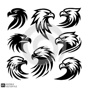 Collection of Stylized Eagle Head Logos and Mascots