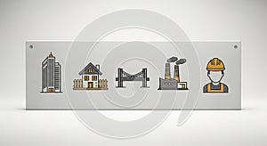 Set of Icons Representing Construction, Industry, and Civil Engineering Projects