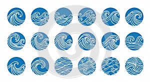 Set of Blue Wave Icons in Circles