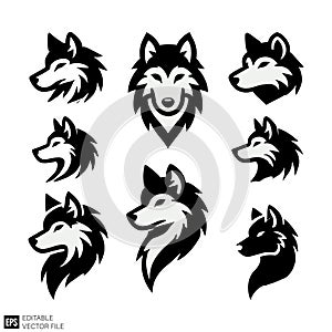Wolf Head Logos Set - Vector Illustration