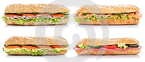 Collection of sub sandwiches with salami ham cheese salmon fish