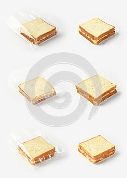 Collection of sub sandwiches with salami ham cheese salmon fish whole grains on a white background