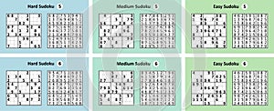 Collection Sudoku game with answers. Different complexity.