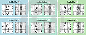 Collection Sudoku game with answers. Different complexity.