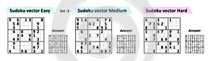 Collection Sudoku game with answers. Different complexity.
