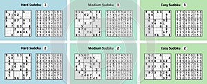 Collection Sudoku game with answers. Different complexity.