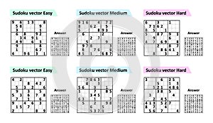 Collection Sudoku game with answers. Different complexity.
