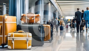 collection of suitcases and travel bags on a transport belt at the airport, bags of different styles,