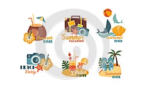 Collection of Summer logos, beach party, summer time badges vector Illustrations on a white background