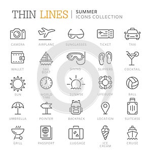 Collection of summer thin line icons