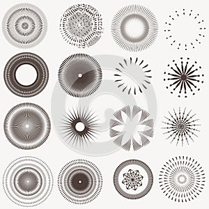 Collection of sunburst, retro vector design