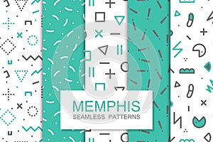 Collection of swatches memphis patterns - seamless. Fashion 80-90s.