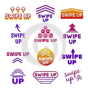 Collection of swipe up buttons with arrows vector flat illustration web icons for scrolling, swiping