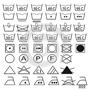 Collection of symbols for washing clothes