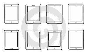 A Collection of Tablets in Outlined Graphic Style for Mobile Tech Devices.