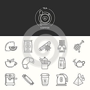 Collection of tea and coffee vector icons