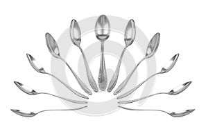 Collection of teaspoons in different perspectives