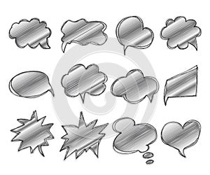Collection of templates speech bubbles. Hand drawn, doodles