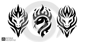 Tribal Animal and Snake Head Vector Designs Set