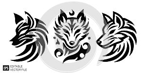 Stylized Tribal Wolf Head Vector Set