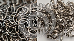 A collection of tiny metal springs are shown before and after being subjected to extreme heat. In the first image the
