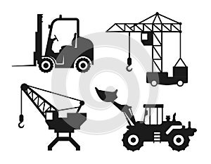 collection of Tractor with crane isolated vector Silhouette