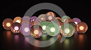 Vibrant Glass Marbles on Dark Reflective Surface