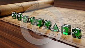 Green Dice on Ancient Map