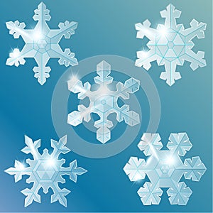 Collection of transparent glass snowflakes