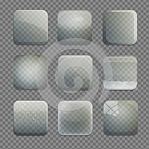 Collection of transparent glass square app buttons