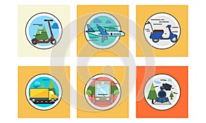 Collection travel and public transportation icon vector