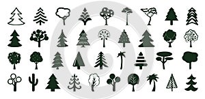 Set of trees icon vector signs isolated on a white background.