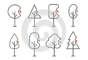 Collection of tree vector illustration isolated on white background. Set of autumn trees icons