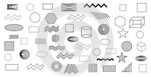 Collection trendy halftone geometric shapes. Vector illustration