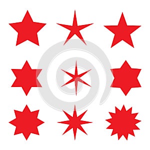 Collection of trendy retro stars shapes. Sunburst design elements set. Bursting rays clip art. Red sparkles. Best for sale sticker