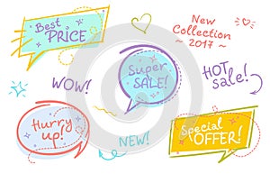 Collection of Trendy Sale Speech Bubbles with Handwritten Text a