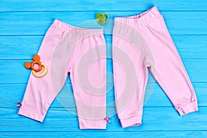 Collection of trendy stretch baby leggings.