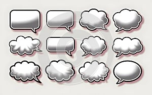 A Collection of Twelve Comic-Style Speech and Thought Bubbles in Black and White.