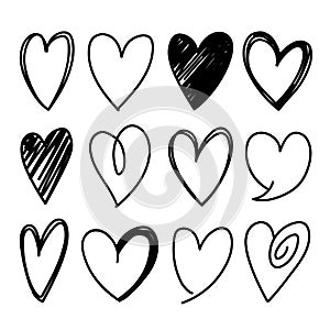 Heart shapes sketched vector icons photo