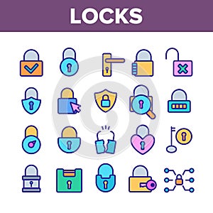 Collection Type Locks Elements Vector Icons Set