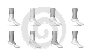 Collection type of socks realistic vector illustration. 3d clothes template on mannequins