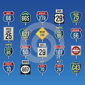collection of usa route signs. Vector illustration decorative design