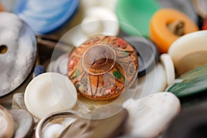 Collection of used, old buttons for handcrafting