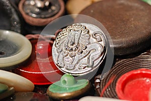 Collection of used, old buttons for handcrafting