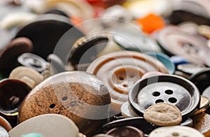 Collection of used, old buttons for handcrafting