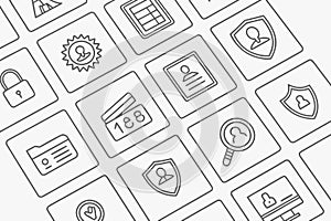 Vector art of collection of user interface icons arranged in a grid pattern isolated on white background
